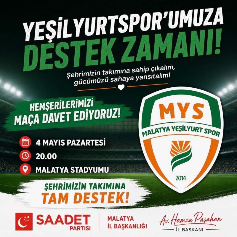 Başkan Paşahan : Yeşilyurt Spora Destek Vermeliyiz Sahada Yalnız bırakmayalım.