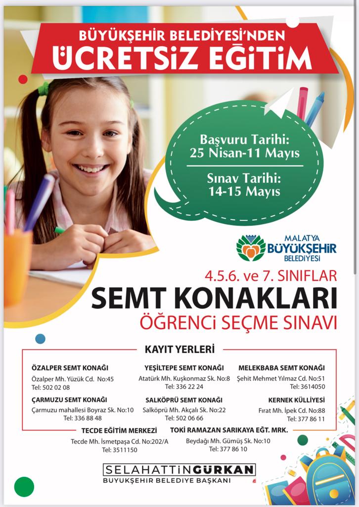 Malatya Büyükşehir Belediyesi’nden Ücretsiz Eğitim Desteği