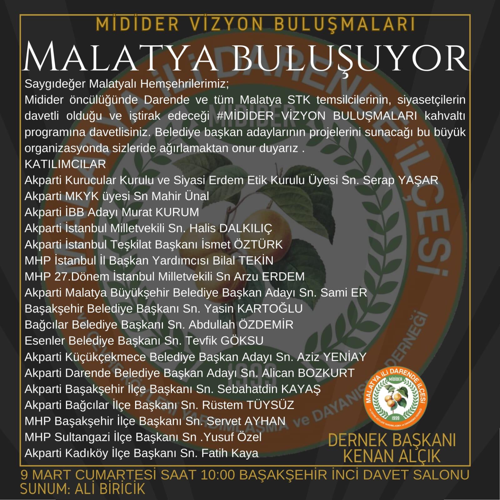 Malatya STK'ları İstanbul'da Midider Vizyon Buluşmasında Bir Araya Geliyor