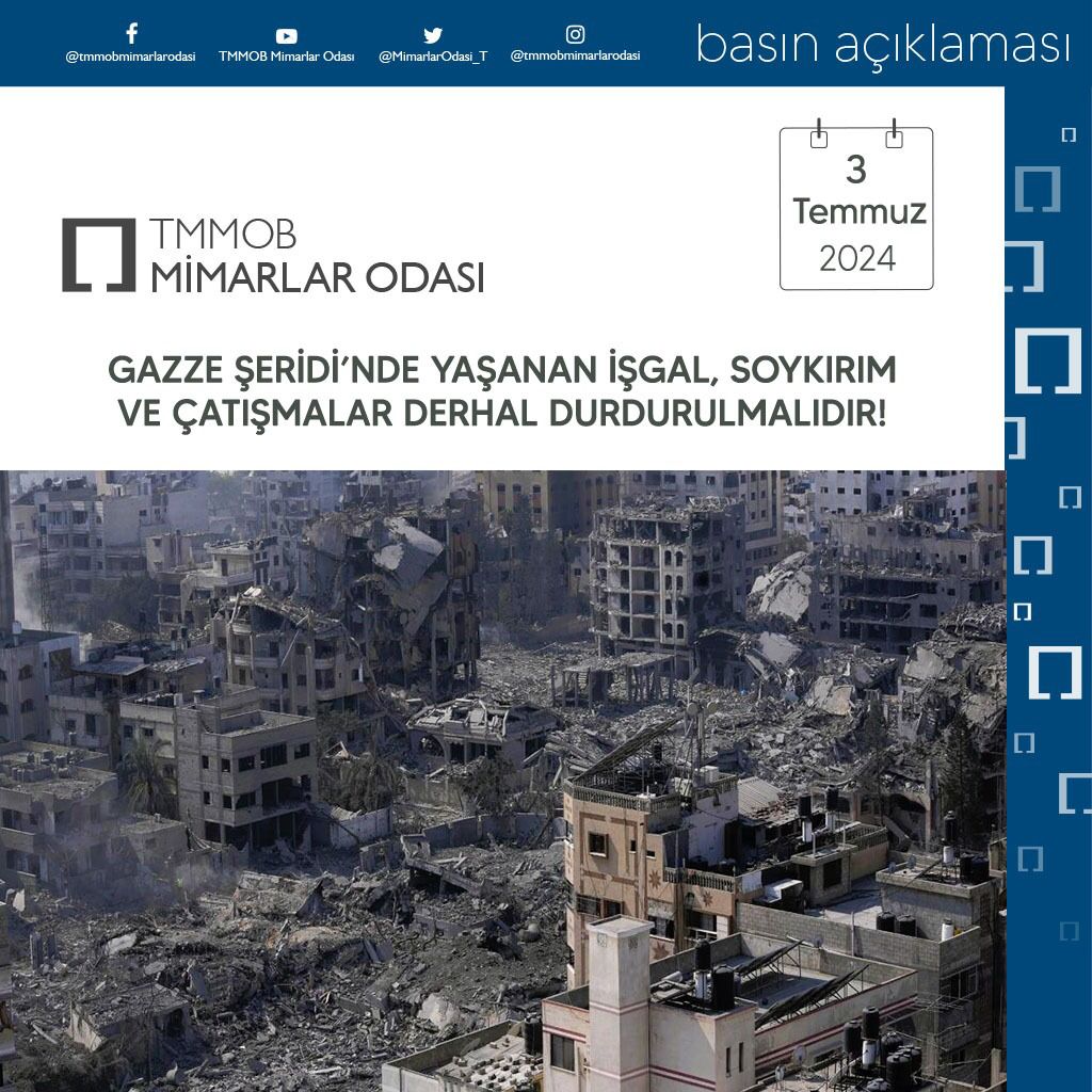 Mimarlar Odası Gazze Açıklaması