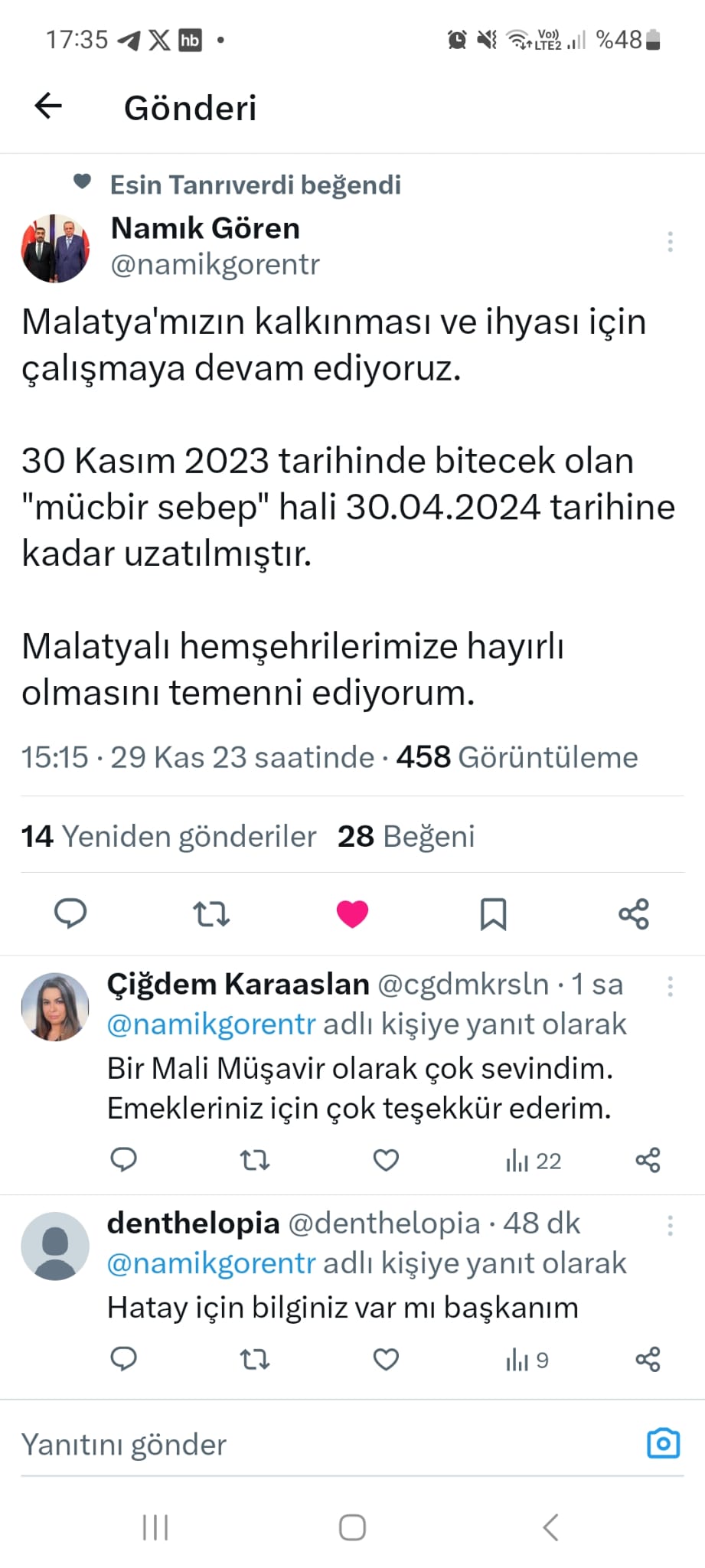 Mücbir Sebep 30 Nisan 2024' e Kadar Uzatıldı