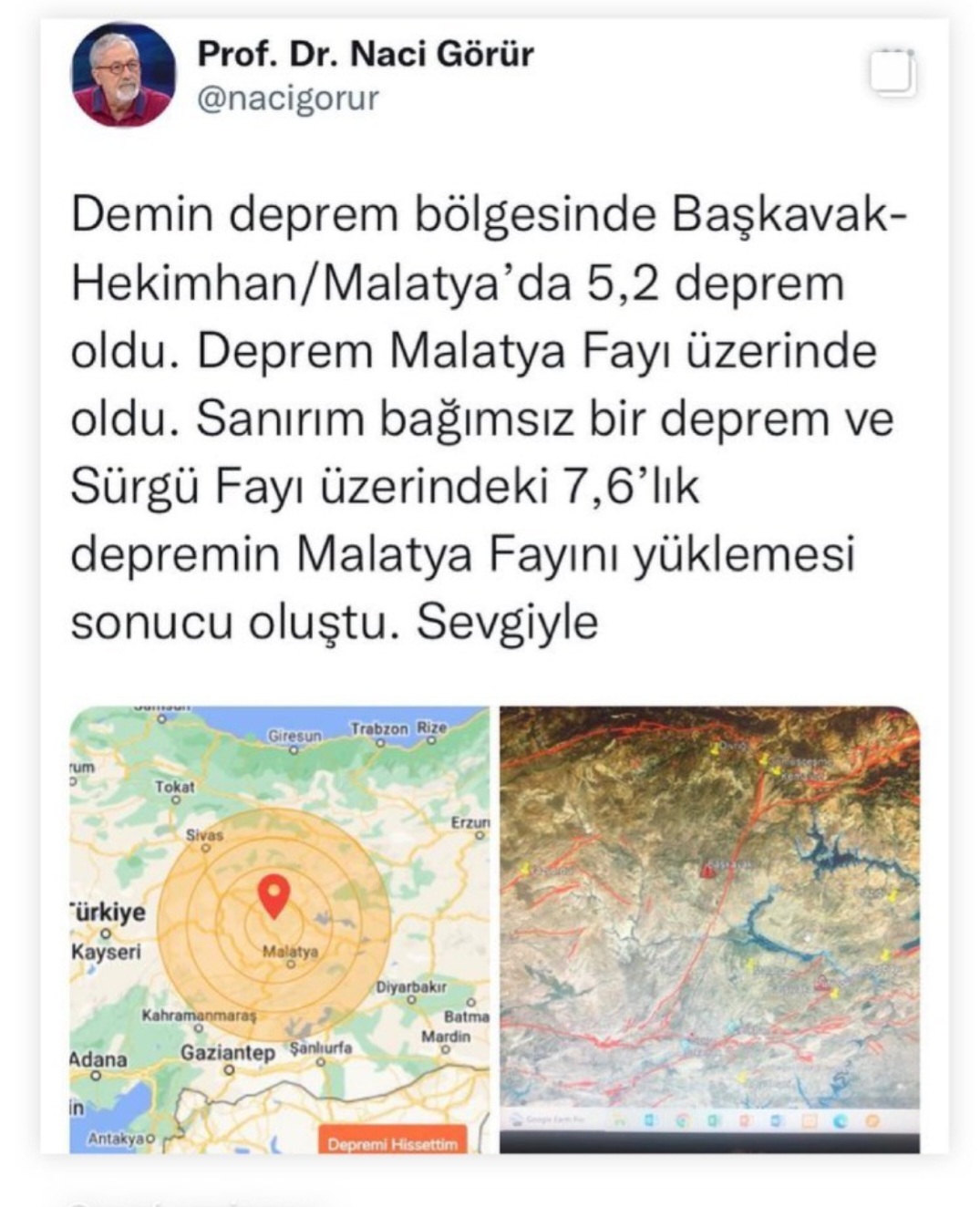 Naci Görür'den Hekimhan Depremi Açıklaması