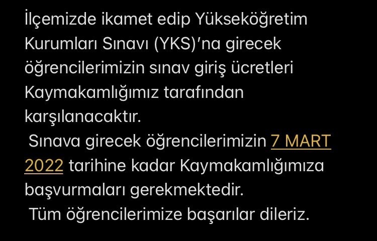 YKS ücreti kaymakamlıktan